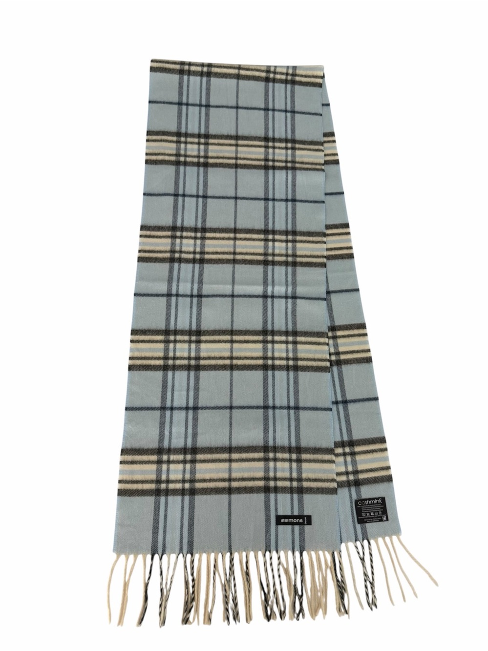 FRAAS Blue Grey Plaid Cashmink Fringe Scarf Made in Germany